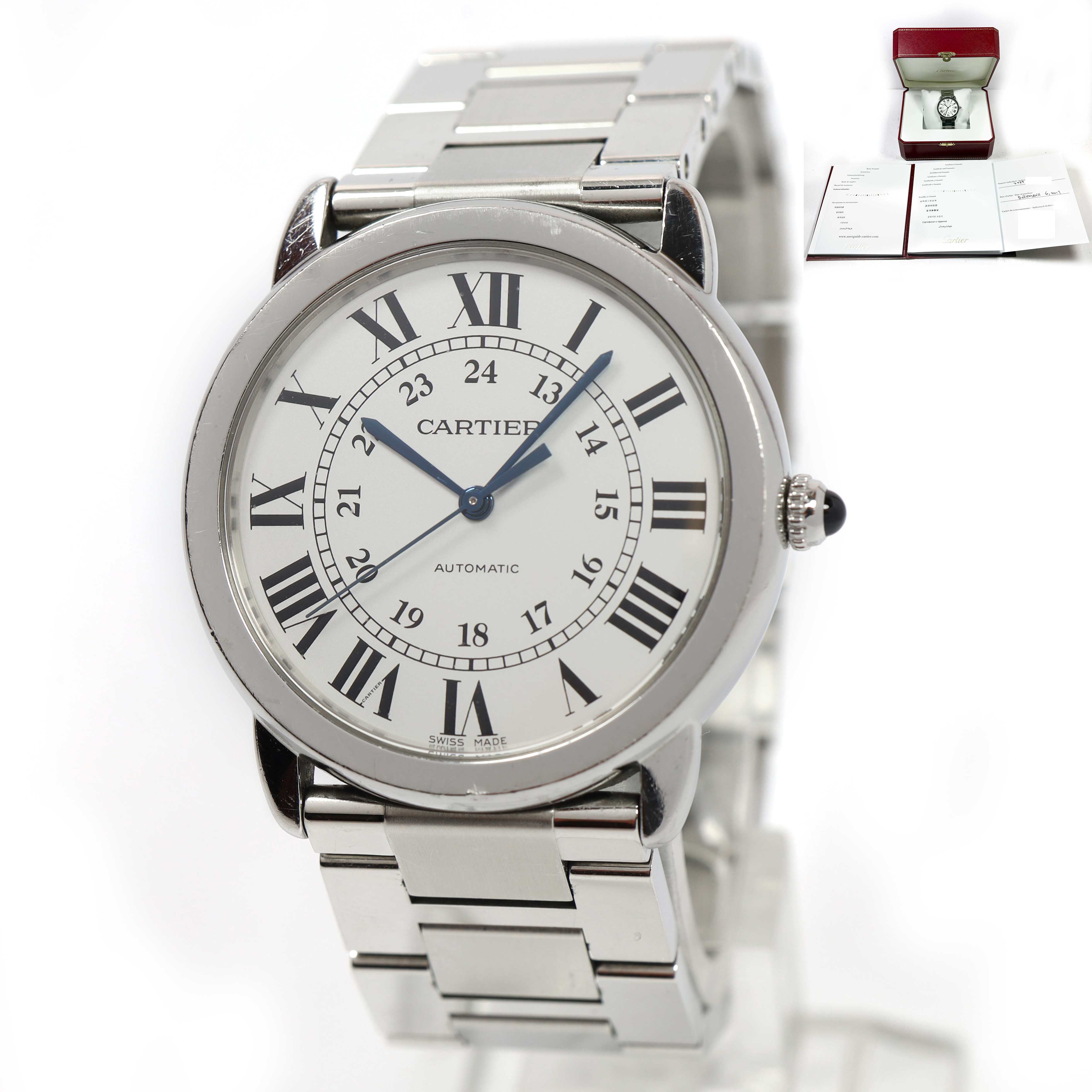 2017 Cartier Ronde Solo De Cartier 3939 36MM White Dial Steel Box Papers
