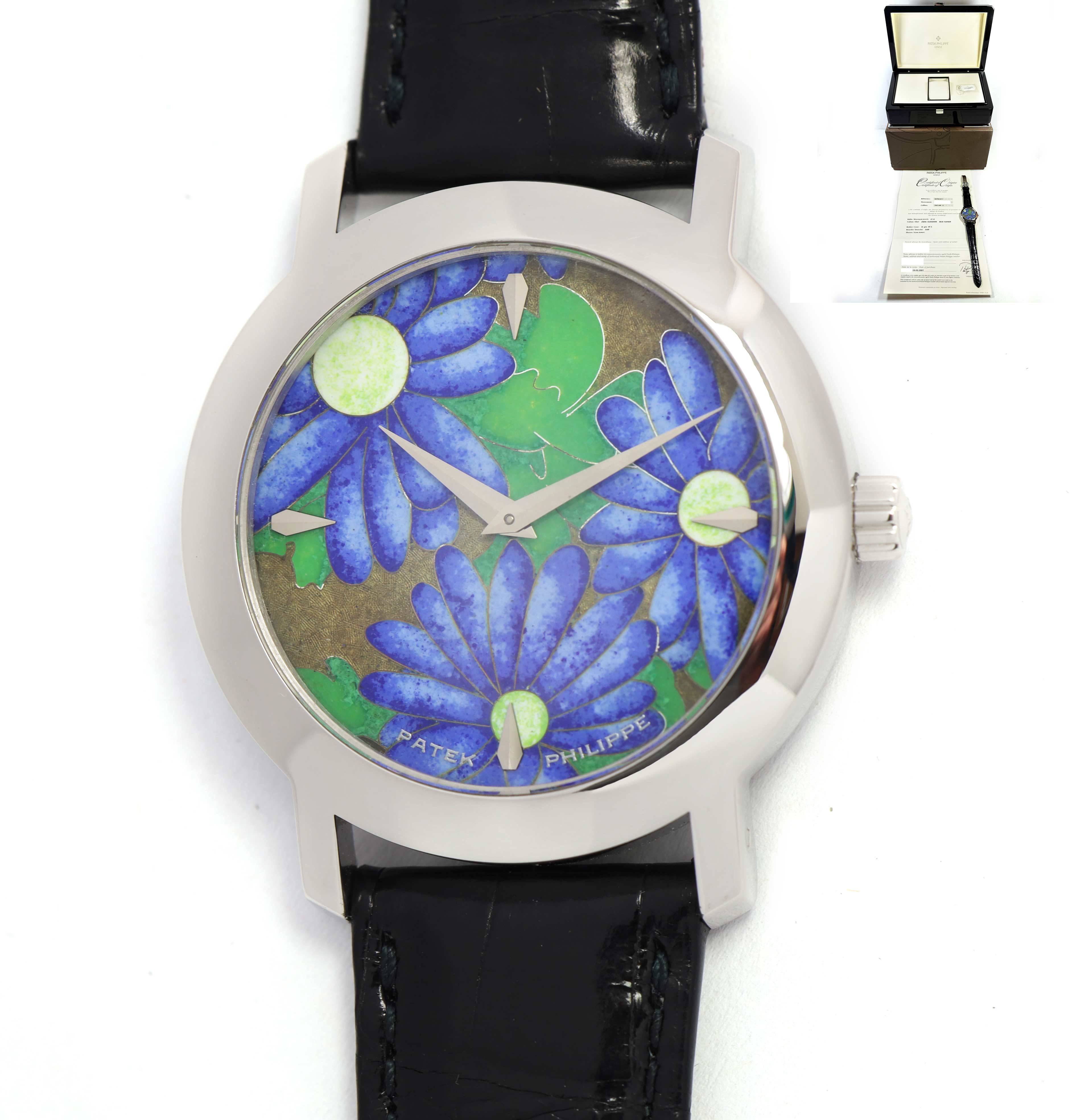Patek Philippe White Gold Flower Handcraft 5075G 36MM 18K Wg Box Papers
