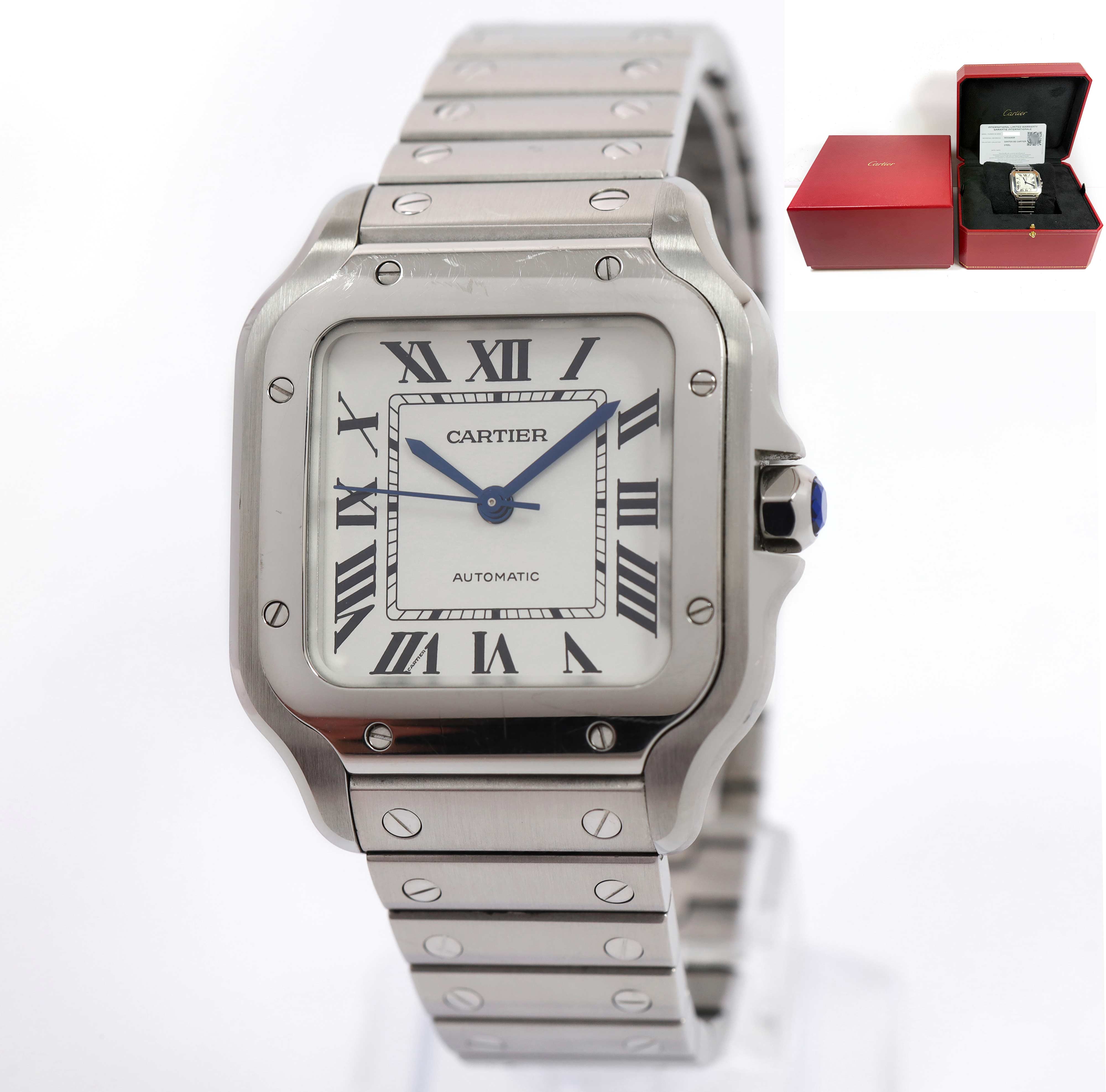 Cartier Santos De Cartier Medium WSSA0029 4075 35MM Silver Dial Box Papers