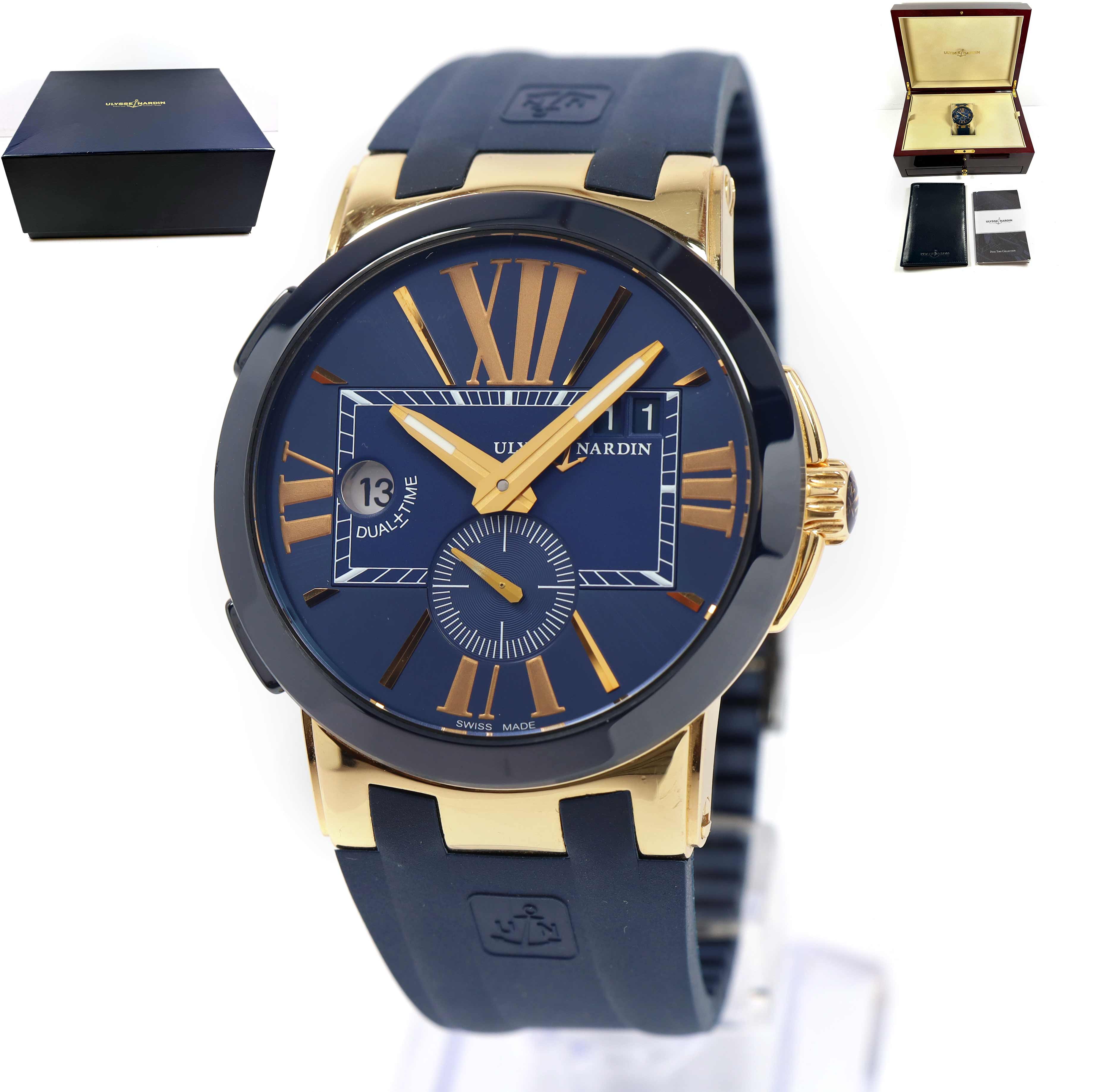 Ulysse Nardin Executive Dual Time 246-00 43MM 18K Rose Gold Blue Box Booklets