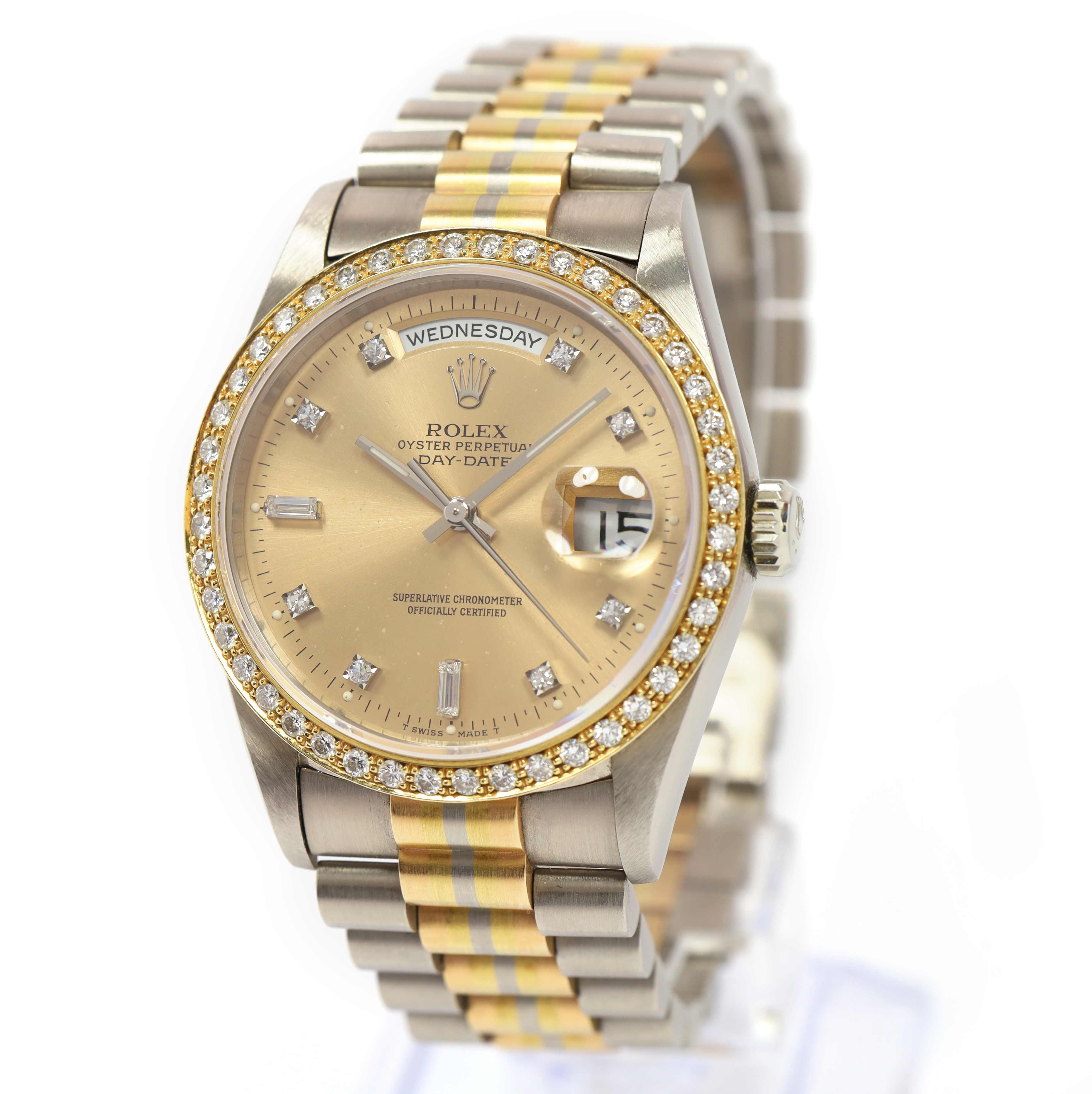 1989 Rolex Day-Date President Tridor 18349 36MM Diamonds Champagne