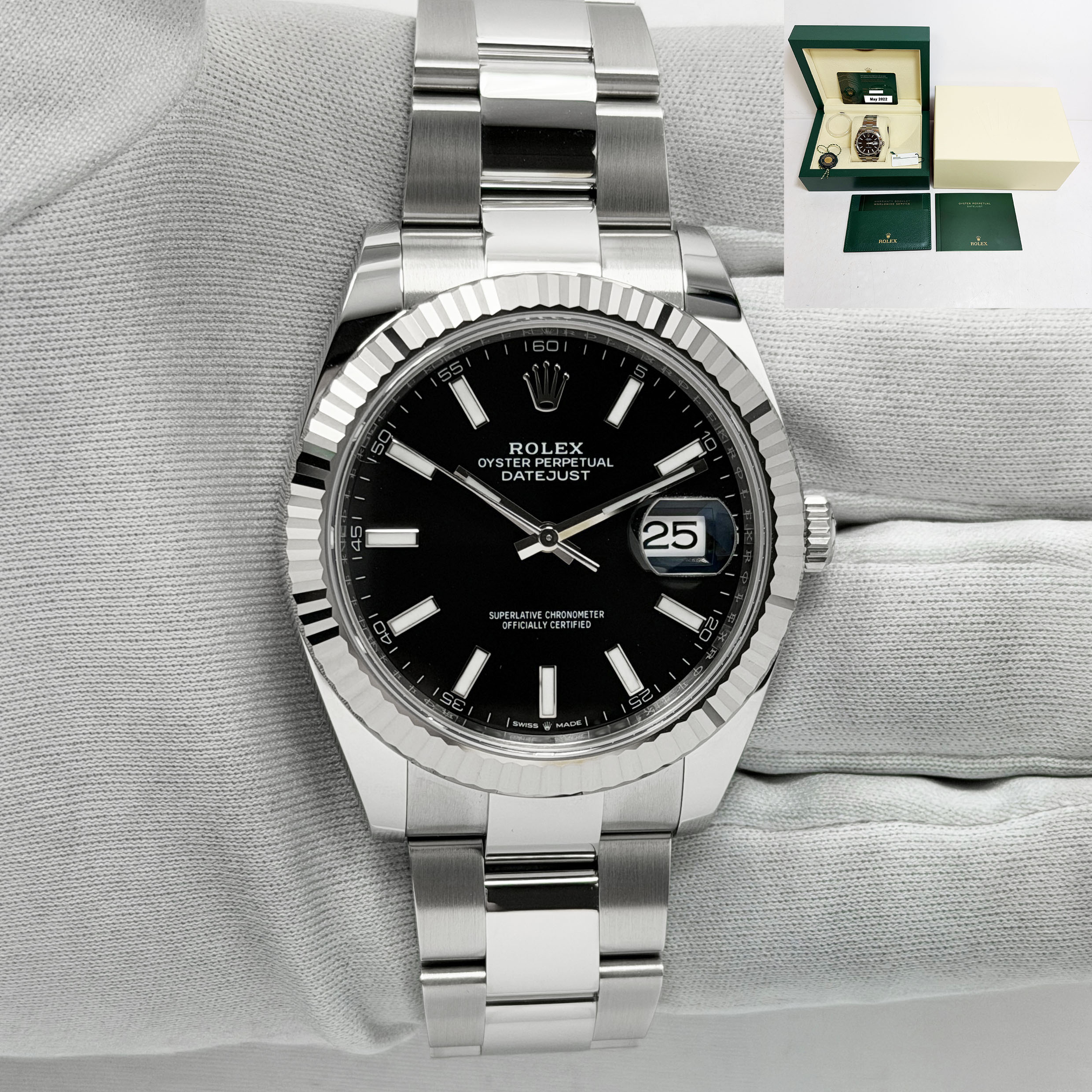 Mint Unpolished 2022 Rolex Datejust 126334 41MM Black Dial Fluted Box Papers