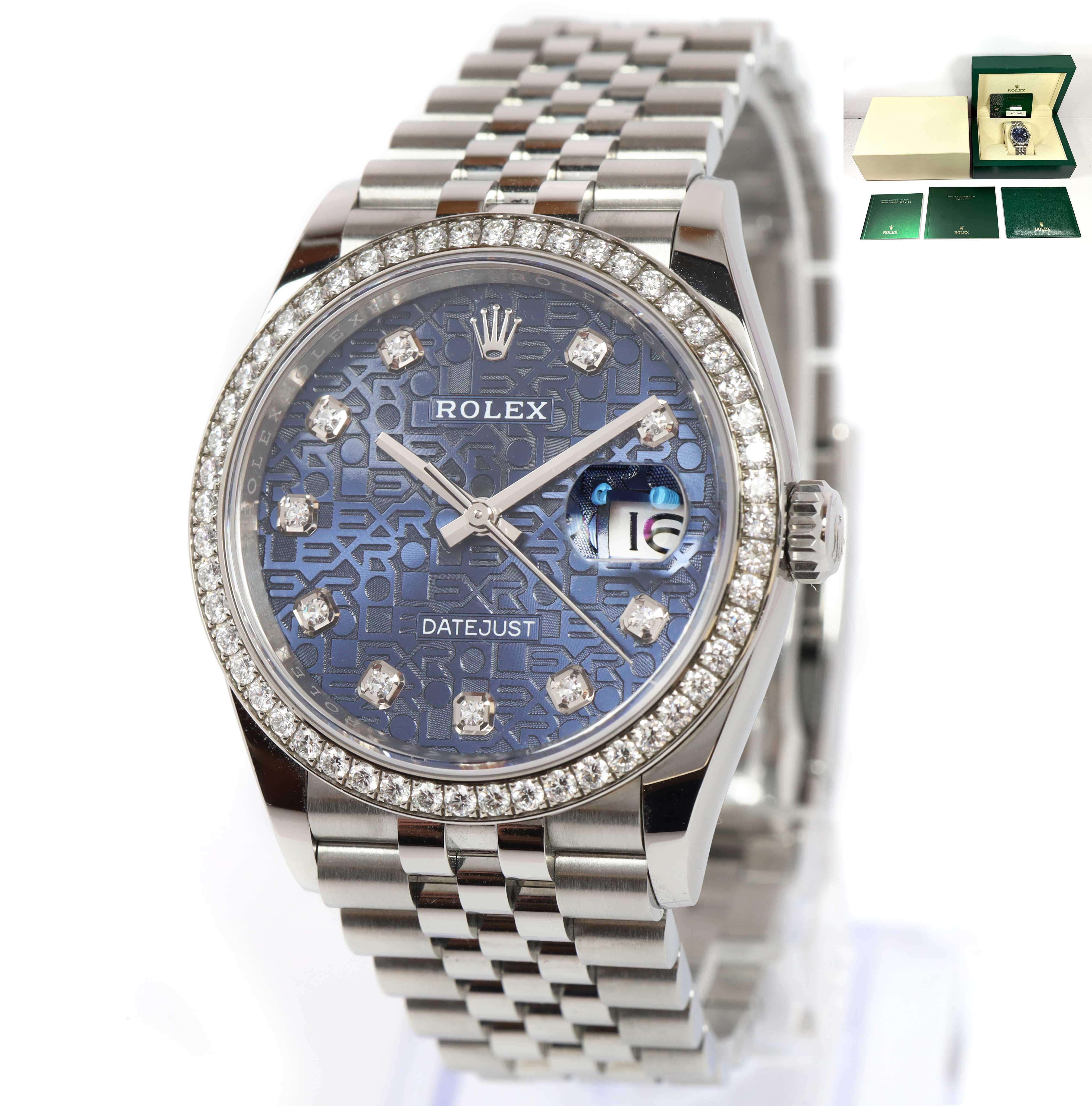 2022 Rolex Datejust 126284RBR 36MM Blue Diamond Dial Jubilee Box Papers