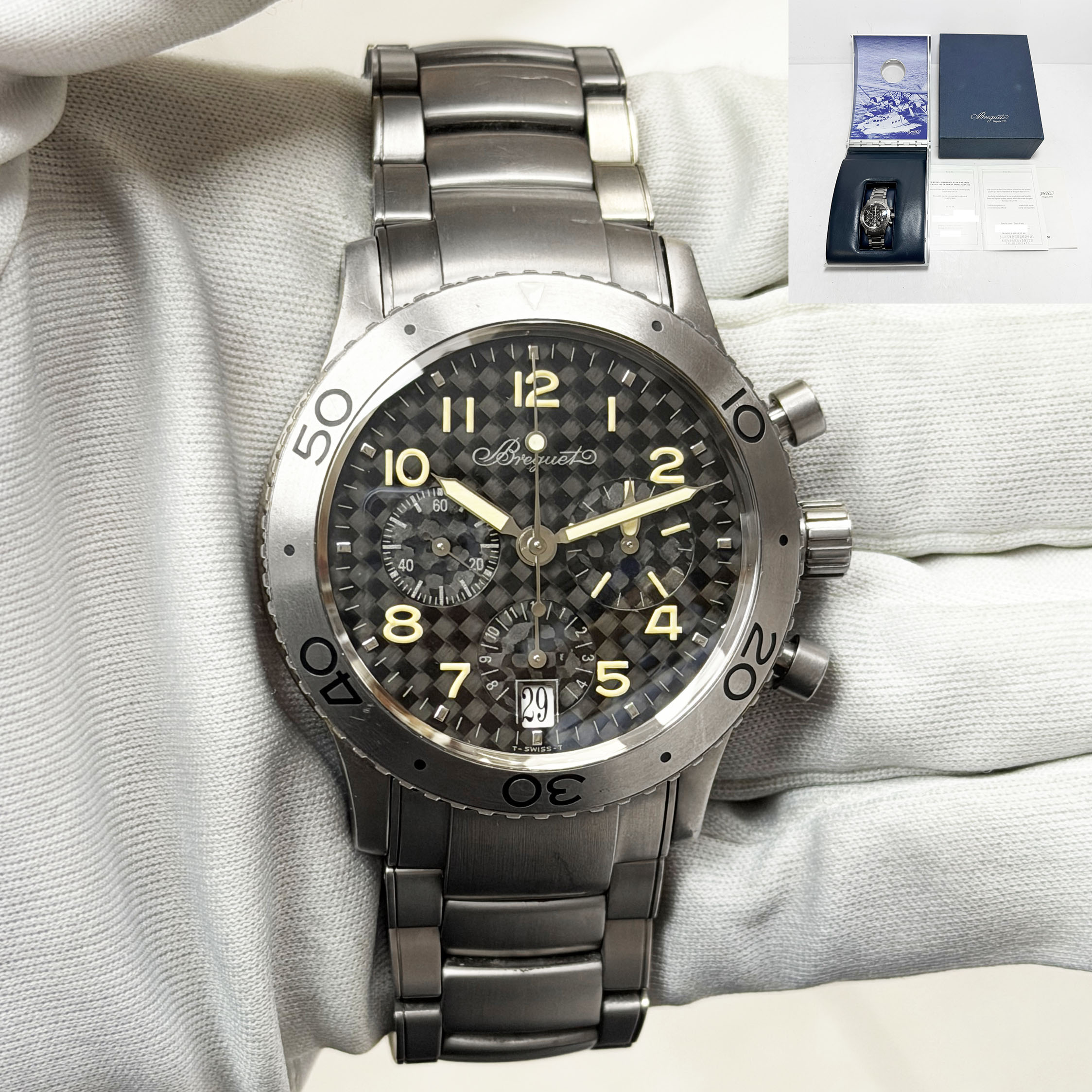 1999 Breguet Type Xx Chrono Date 3820TI 39MM Black Patina Titanium Box Paper