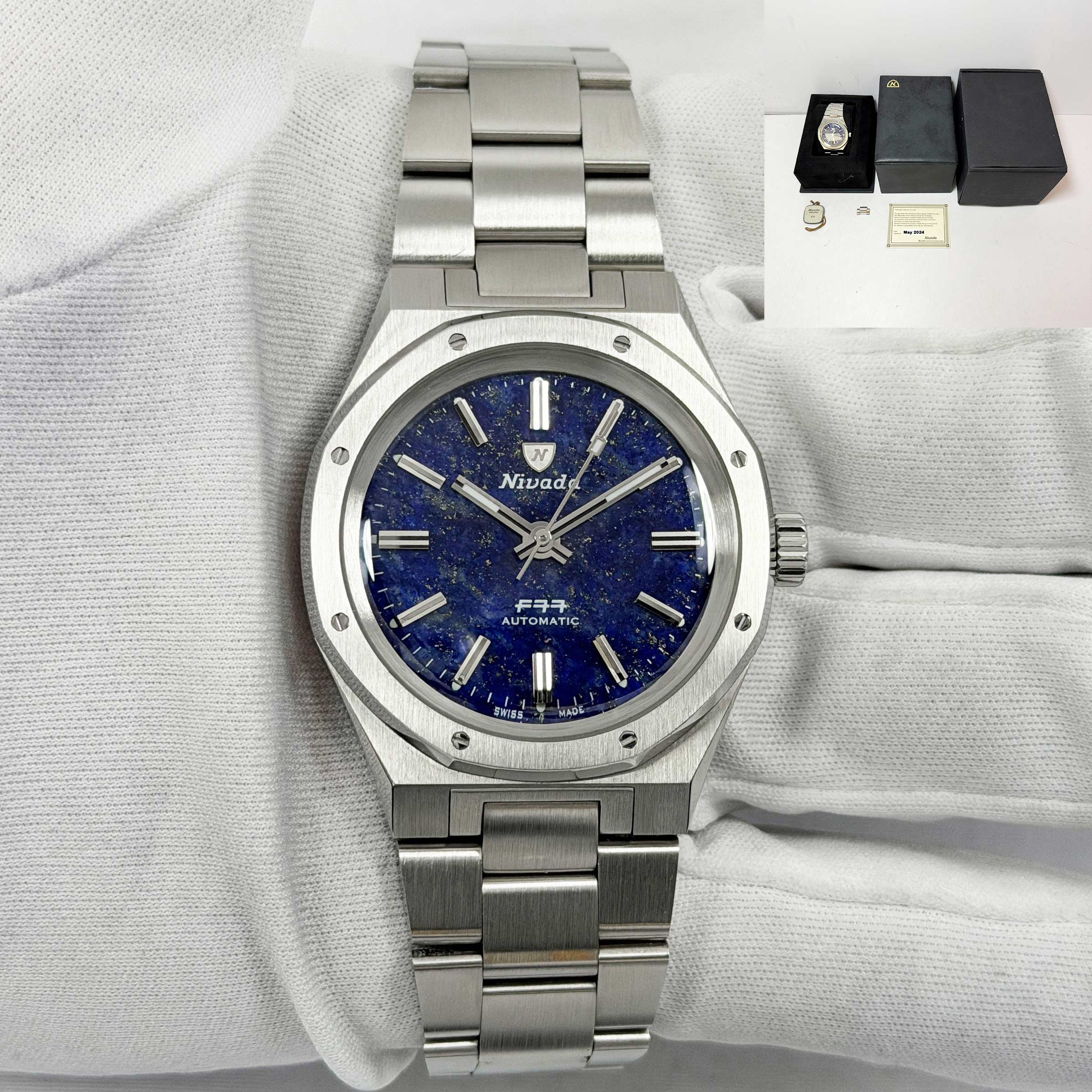 2024 Nivada Grenchen F77 68017A77 37MM Blue Stainless Steel Box Papers