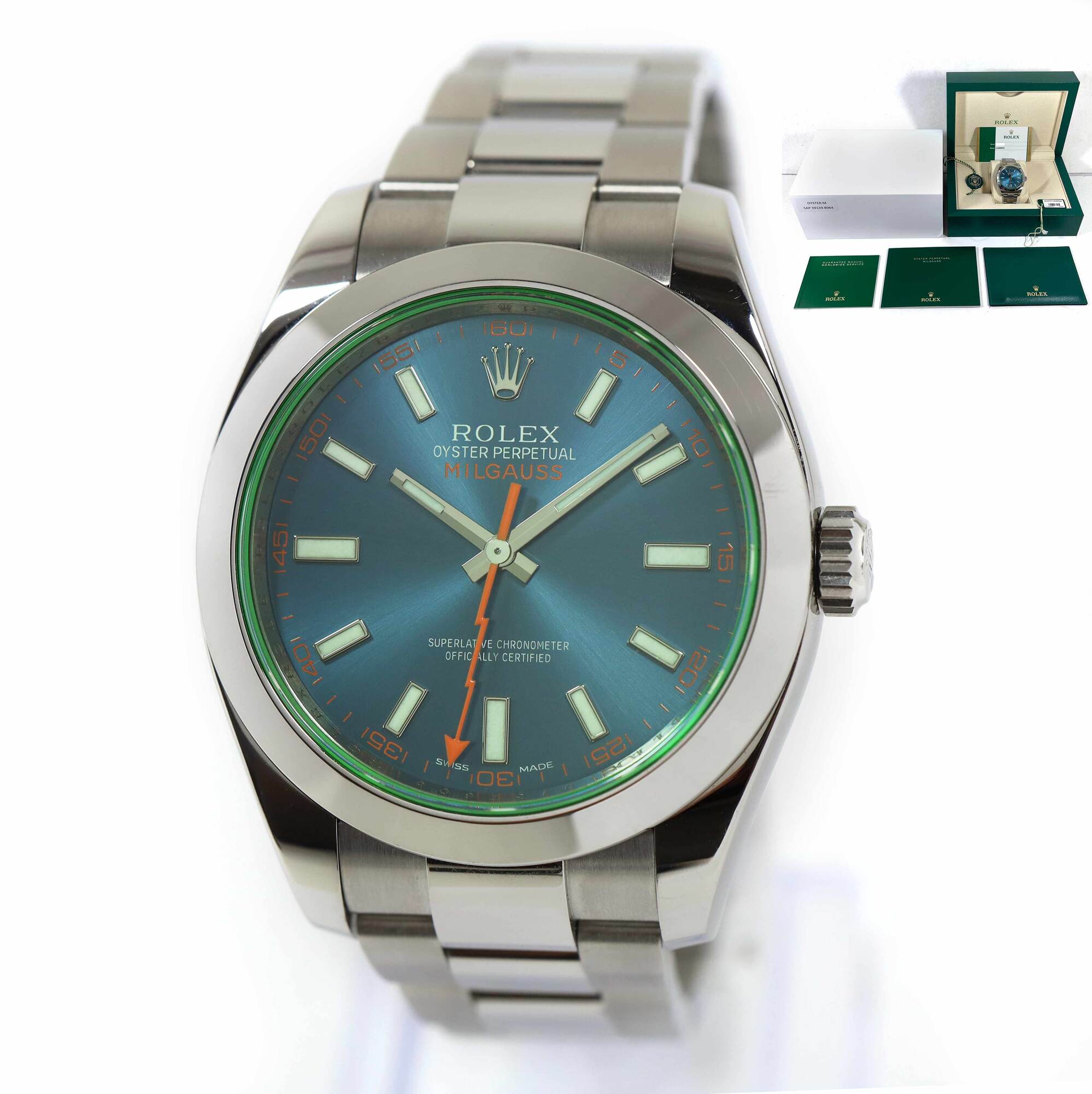 2016 Rolex Milgauss 116400GV 40MM Blue Dial Stainless Steel Box Papers