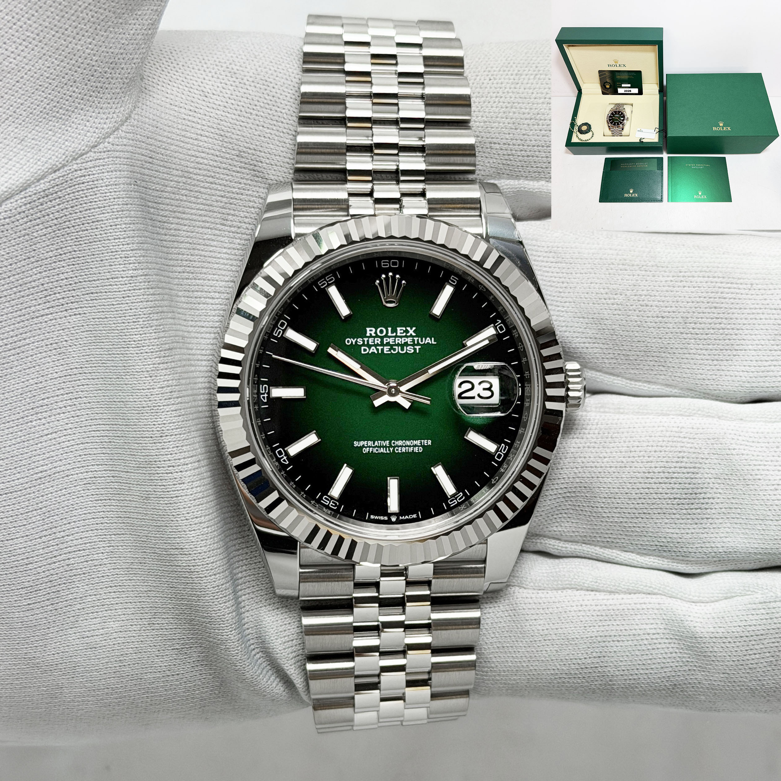 New 2026 Rolex Datejust 126334 41MM Green Ombre Dial Fluted Jubilee Steel B/p
