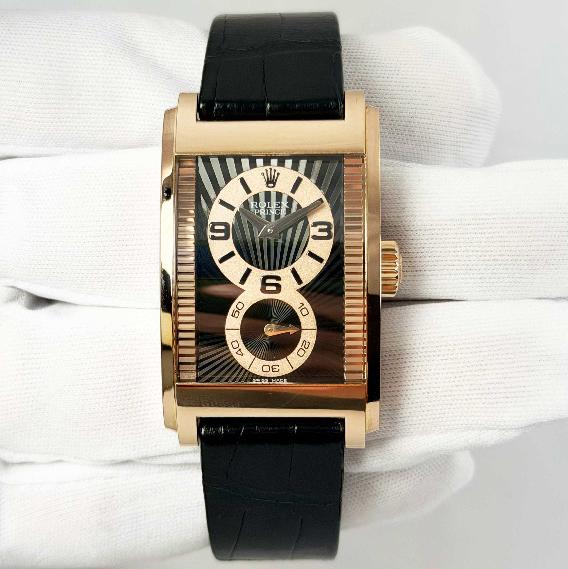 2007 Rolex Cellini Prince 5442 28X47MM Black Dial 18K Rose Gold Box Papers