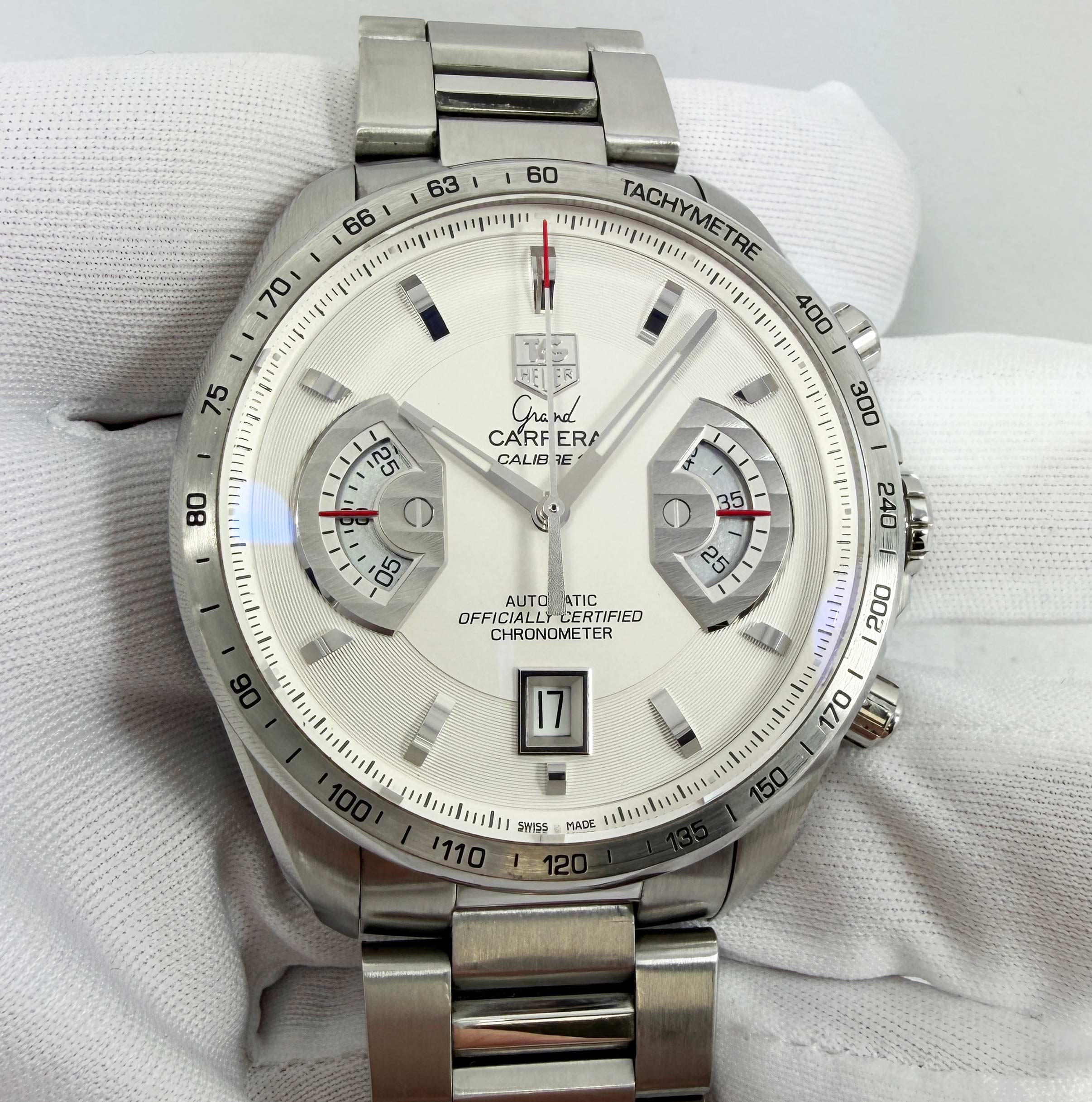 Tag Heuer Grand Carrera CAV511B 43MM Silver Dial Stainless Steel