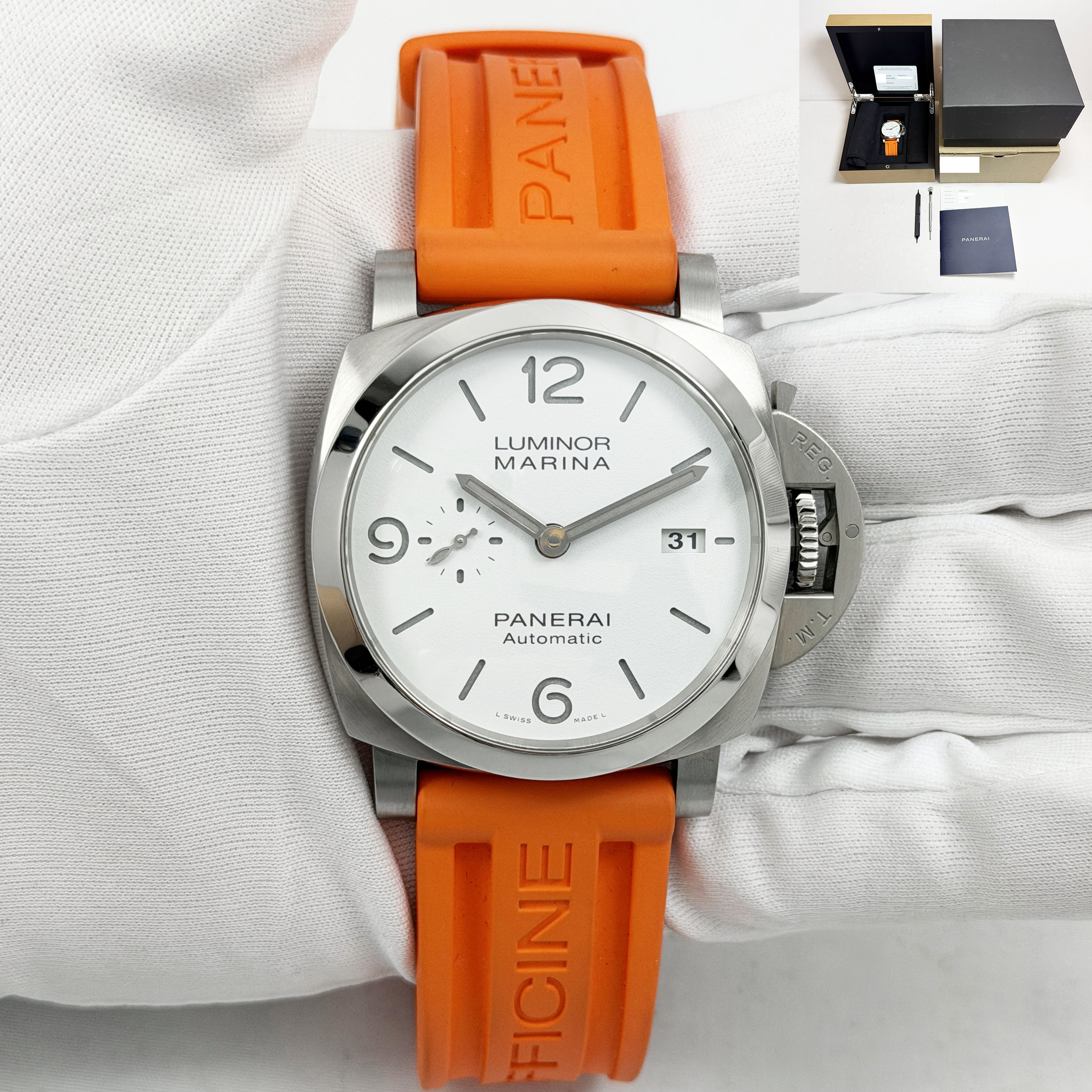 Panerai Luminor Marina PAM01314 44MM White Stainless Steel Box Paper