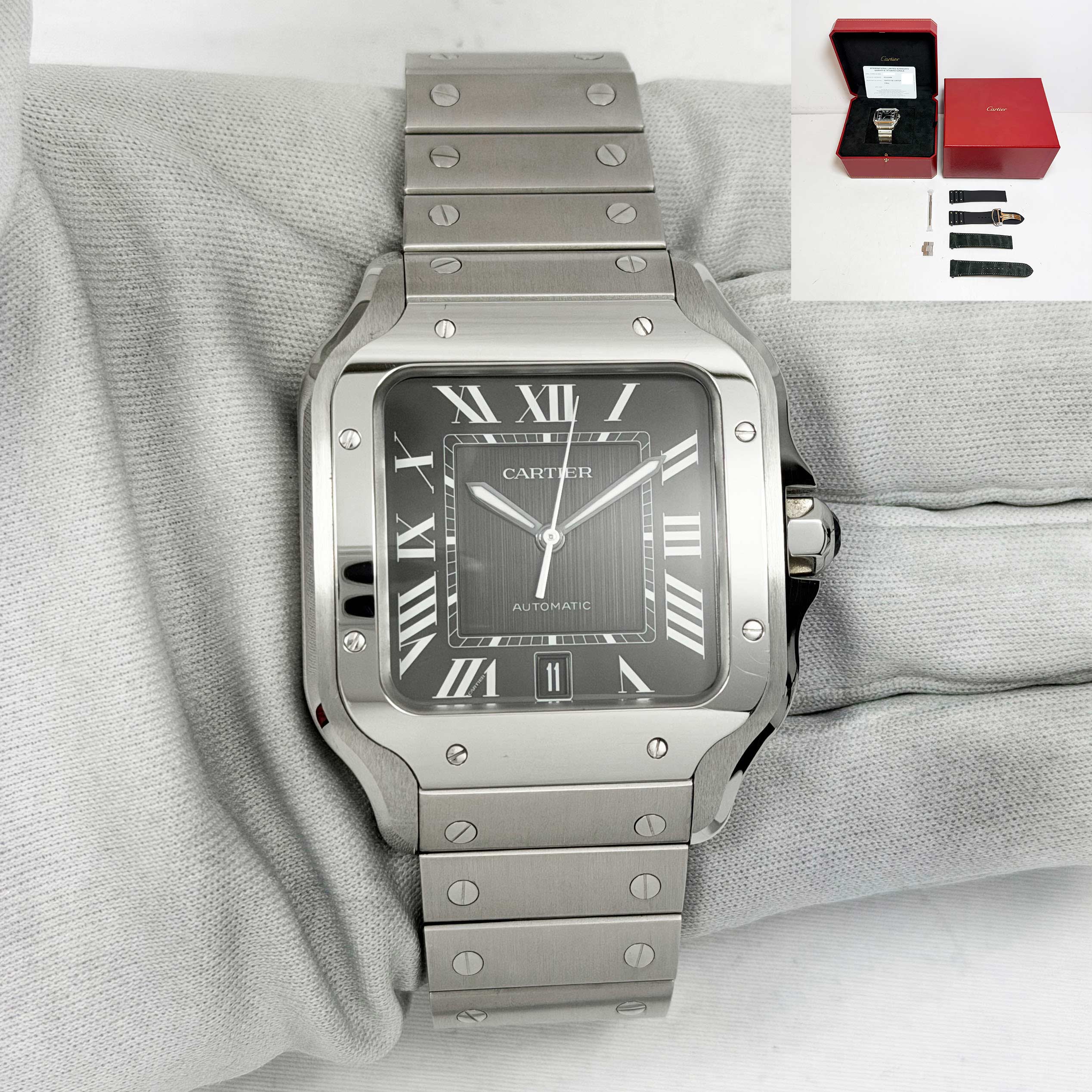 Cartier Santos Large WSSA0096 40MM Black Dial Stainless Steel Box