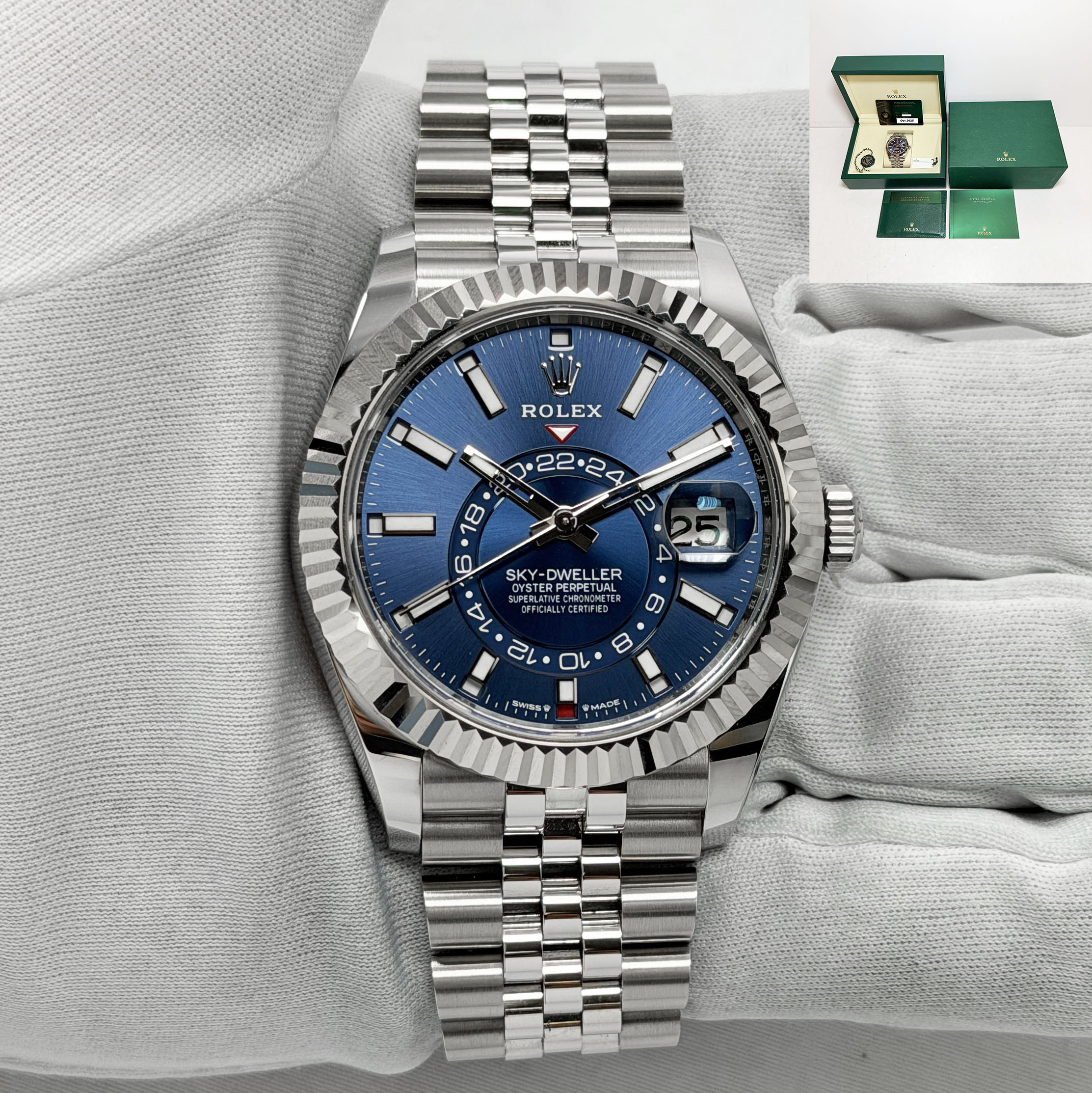 2025 Rolex Sky-Dweller 336934 42MM Blue Dial Fluted Jubilee Steel Box Paper