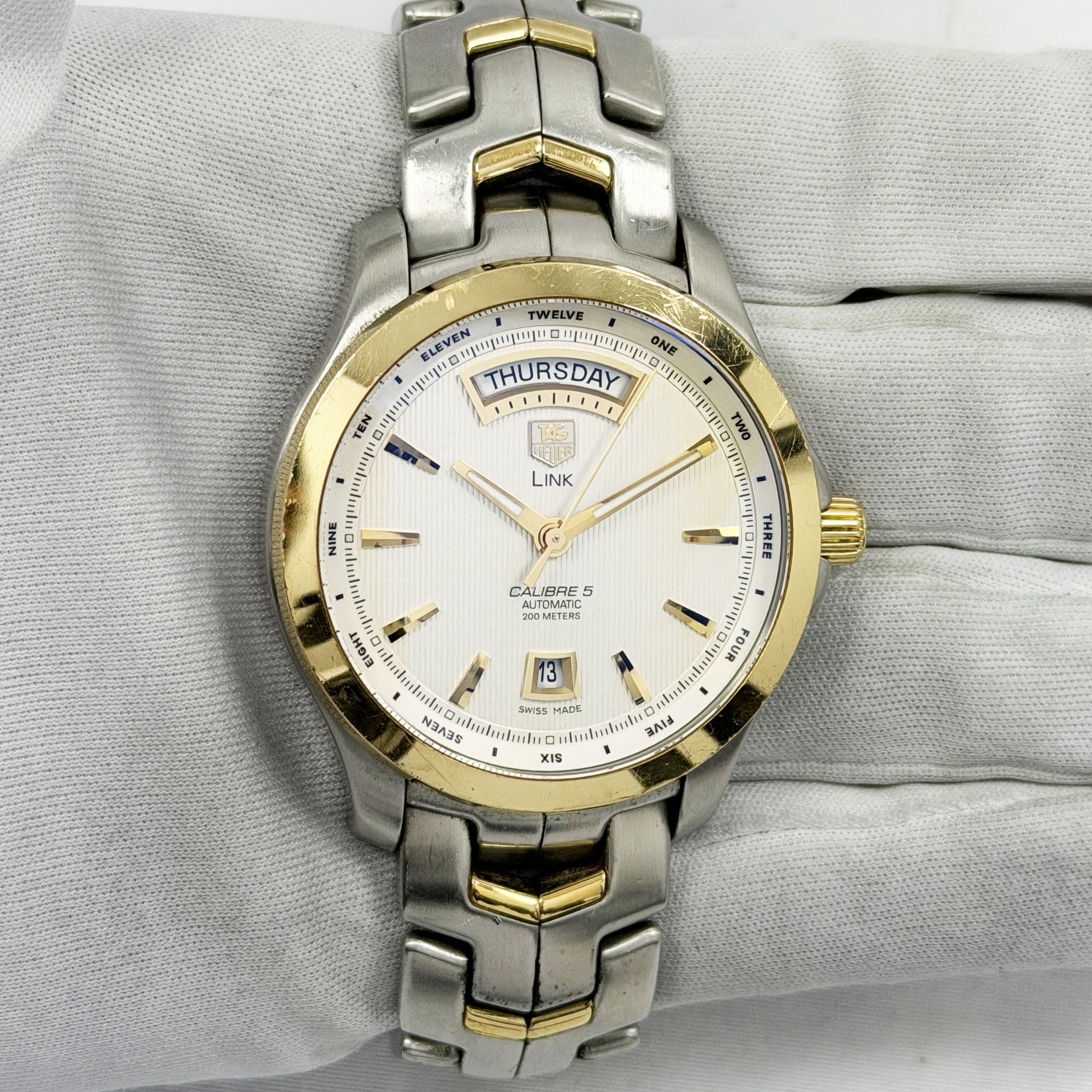 Tag Heuer Link Calibre 5 WJF2050.BB0593 42MM White Dial Two-Tone Yellow Gold