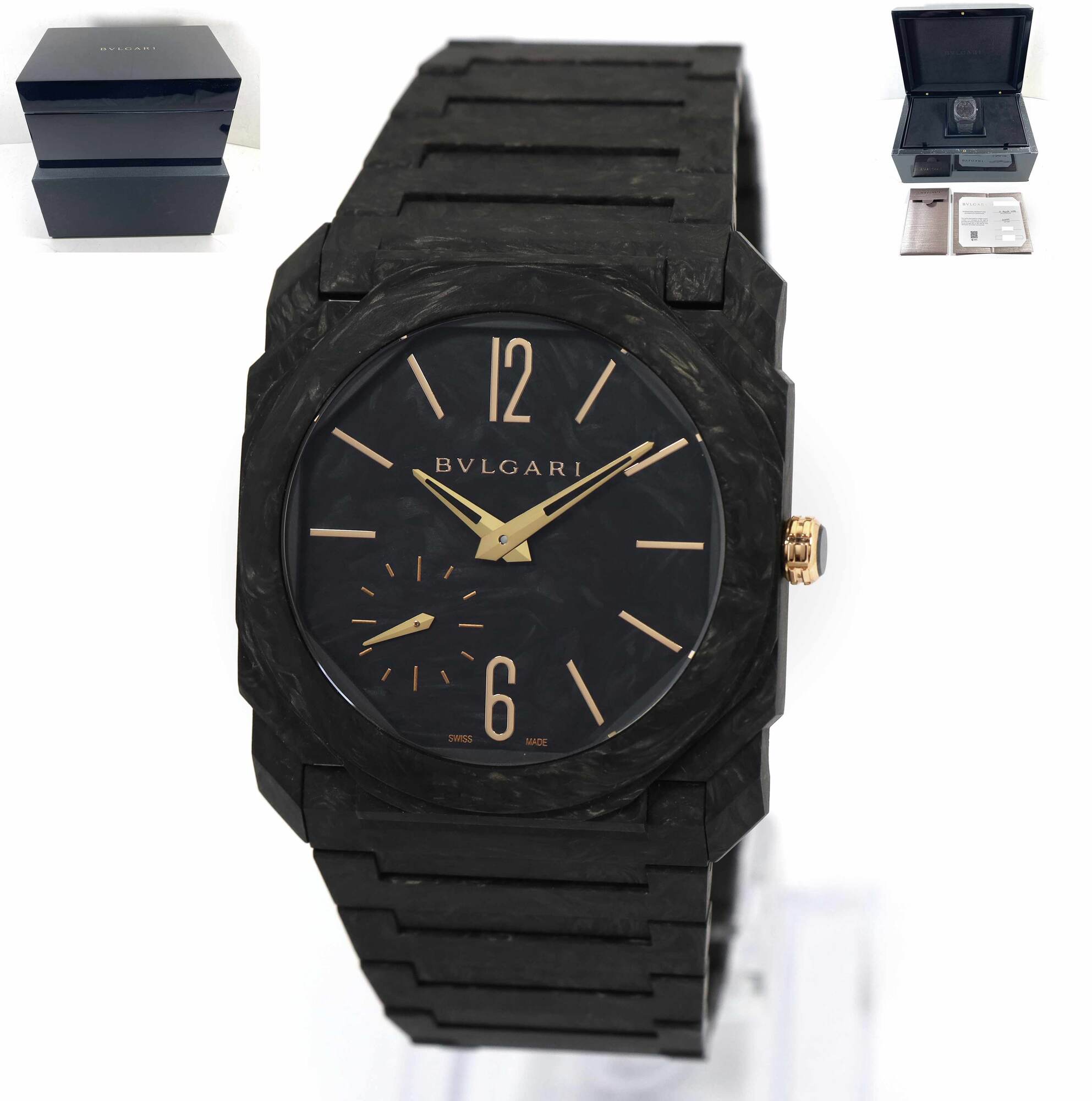 New 2024 Bulgari Octo Finissimo 103779 40MM Black Dial Carbon Gold Box Papers