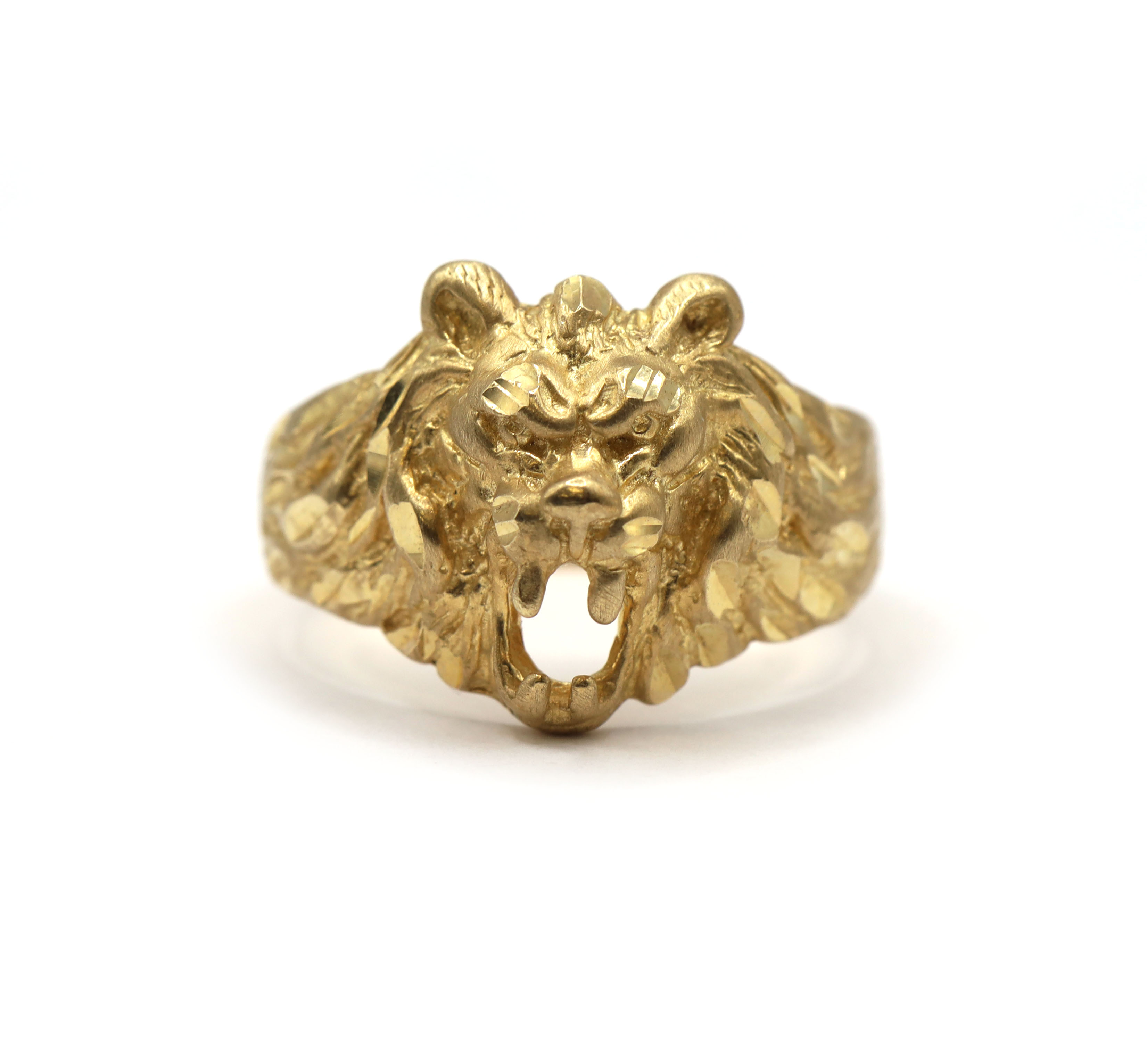 Lion Animal Solid 14K Yellow Gold Men’s Statement Ring