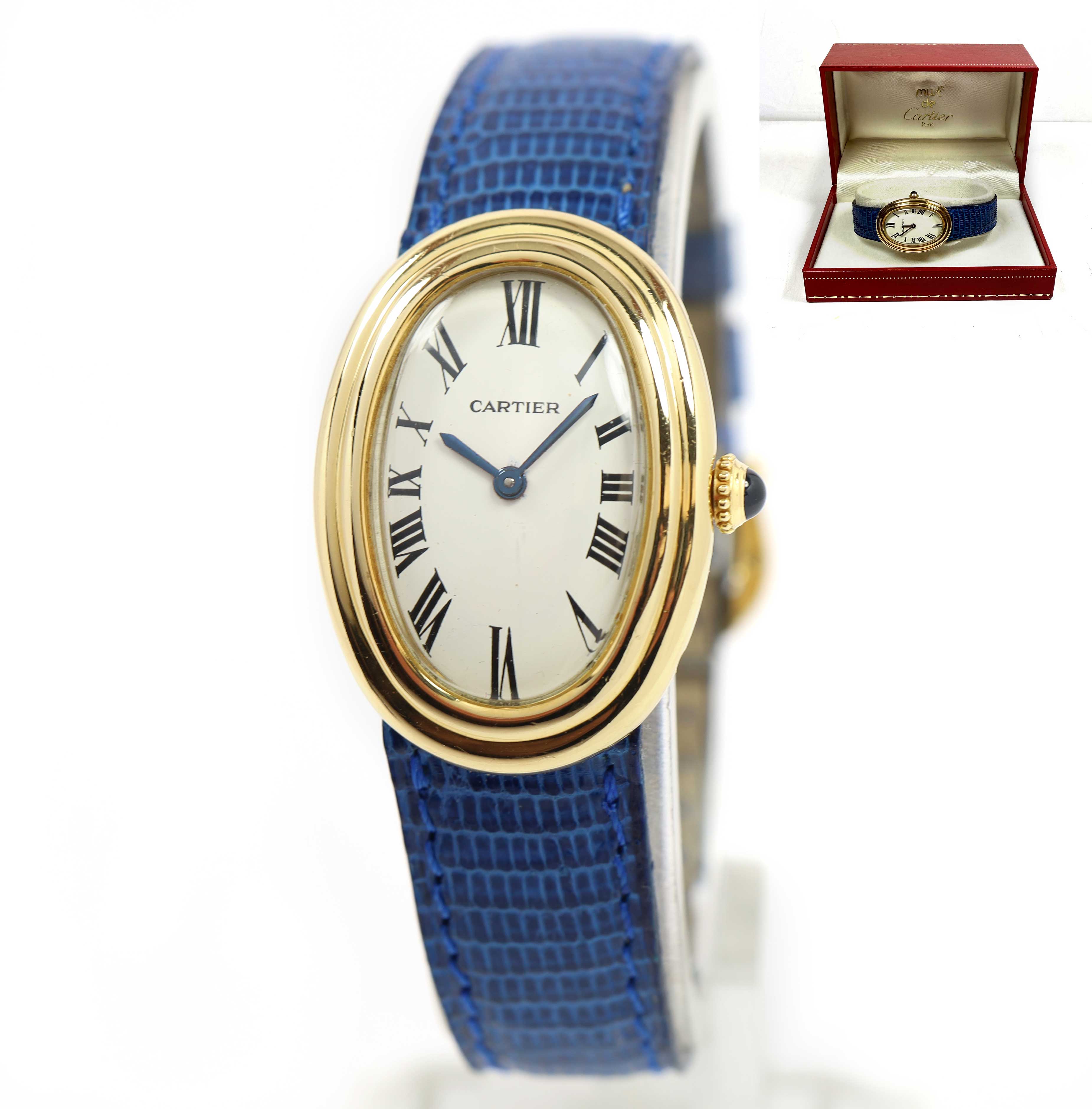 Cartier Baignoire 78094 22MM White Paris Dial 18K Yellow Gold