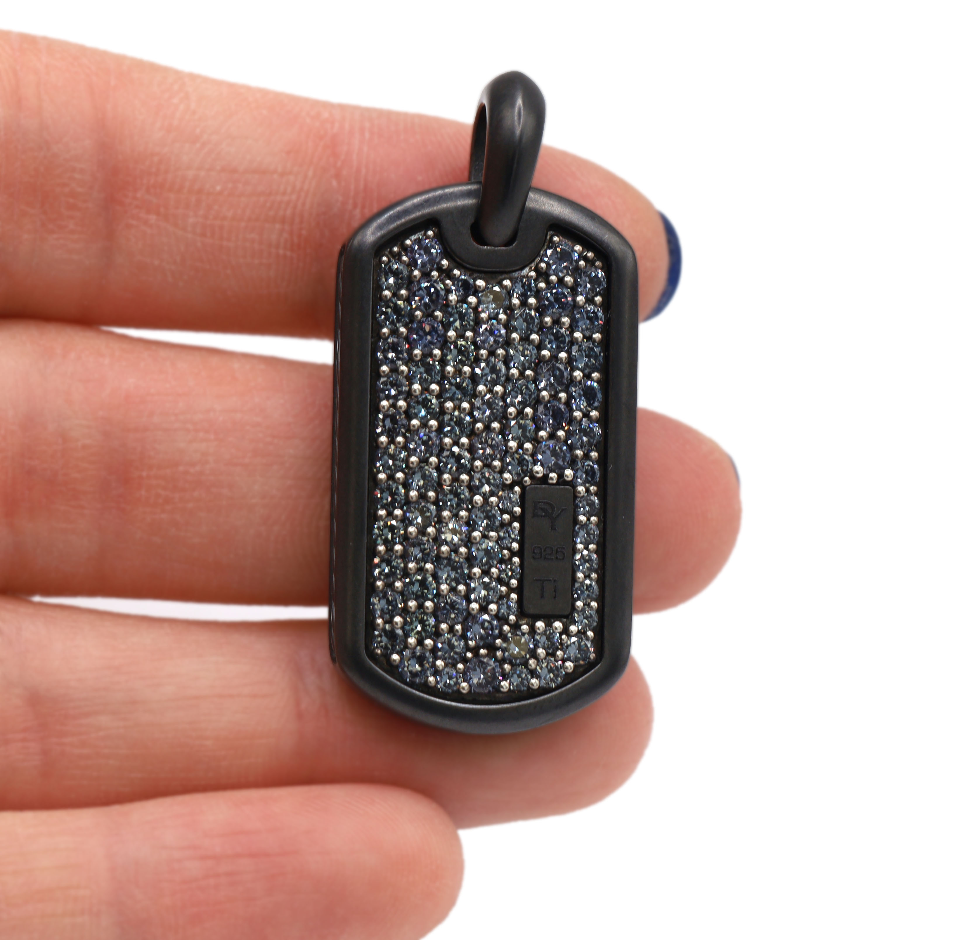 David Yurman Grey Sapphire Pave Black Titanium Chevron Dog Tag