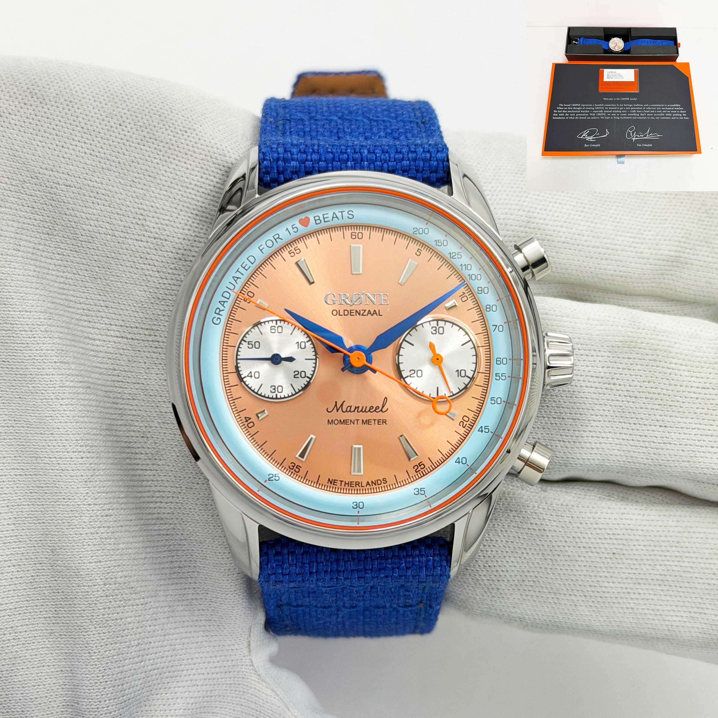 Lnib 2026 Grone Oldenzaal Moment Meter 39MM Salmon Dial Steel Box Papers