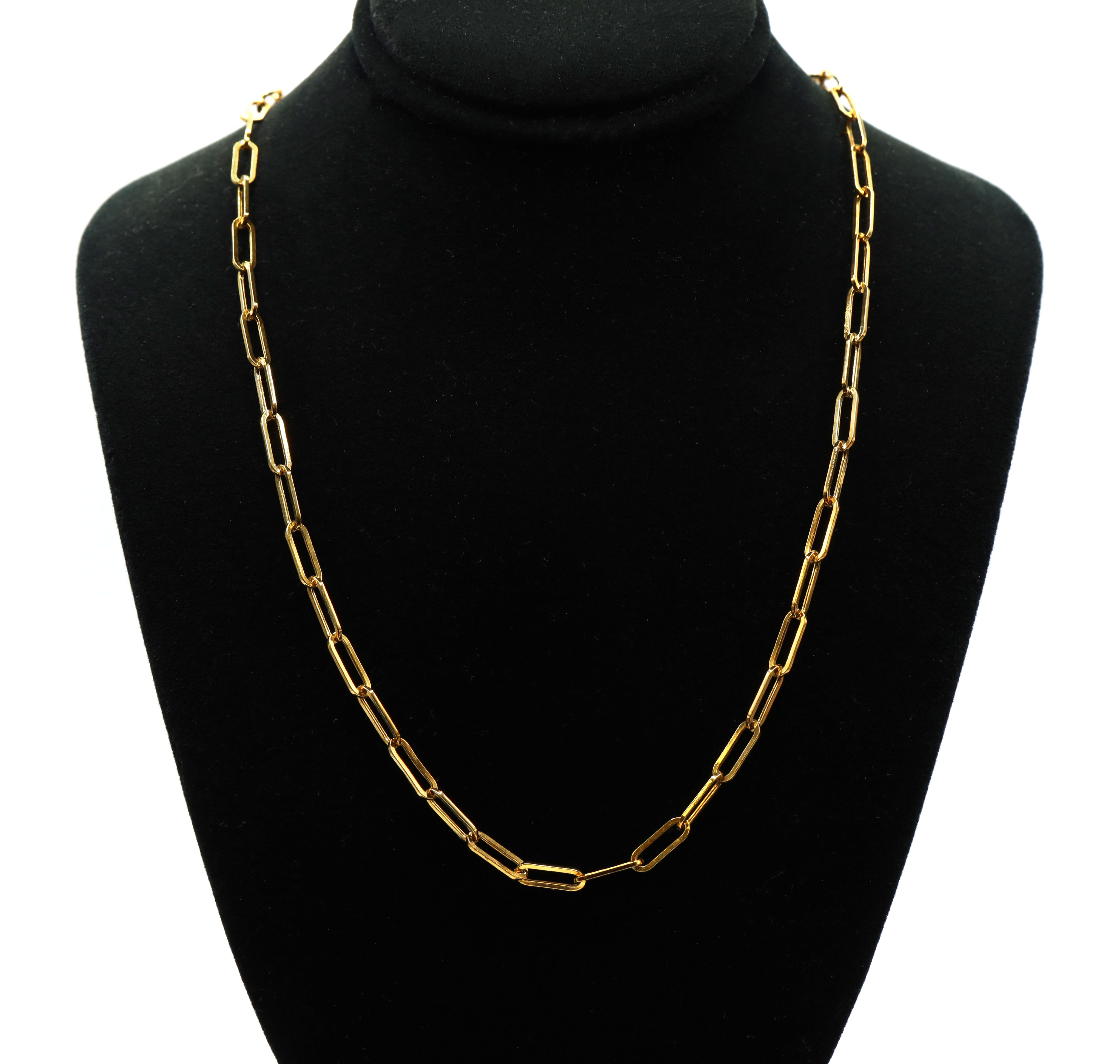 Paperclip Link Chain Necklace Hollow Women’s 14K Yellow Gold 18”